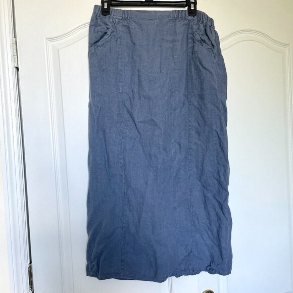 FLAX 100% linen dusty blue midi skirt - Picture 1 of 5